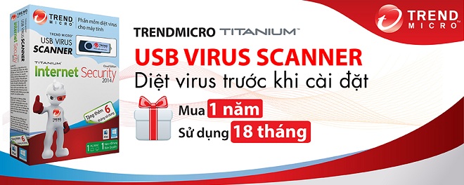 Mua 1 năm sử dụng 18 tháng với USB Virus Scanner TrendMicro